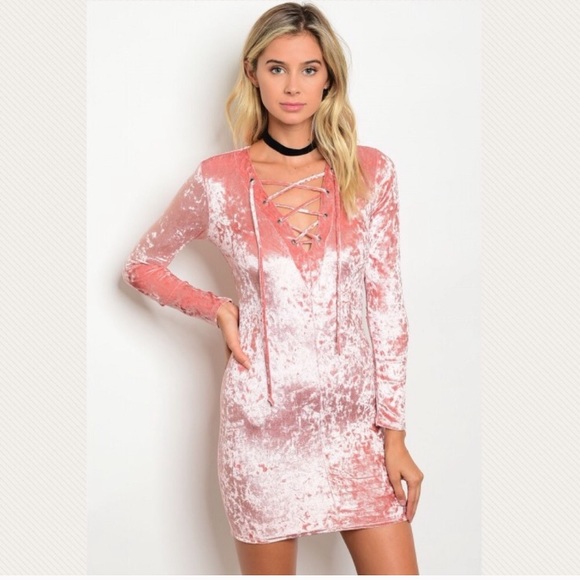 NWT Rose Gold Velvet Velour Lace Up Bodycon Dress - Picture 4 of 5